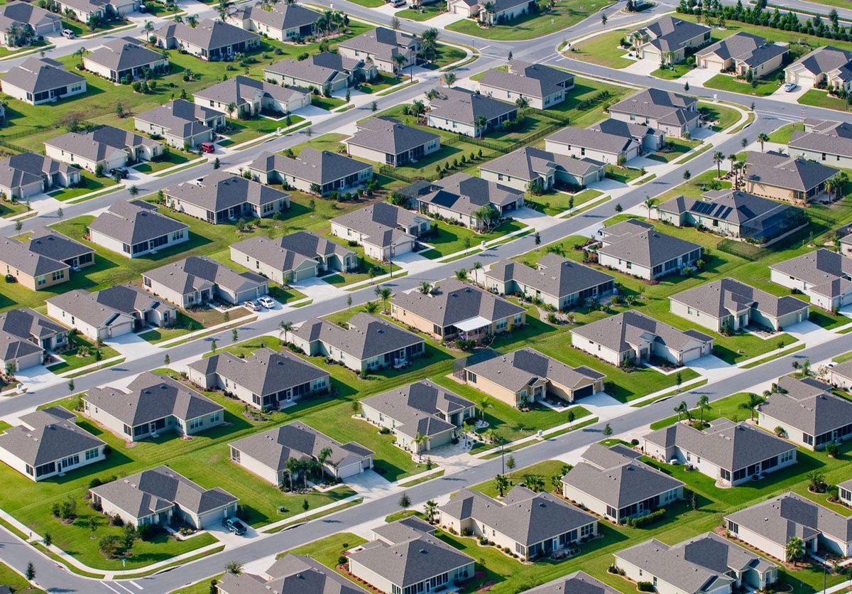 Land development - aerial of houses in blocks for residential permitting