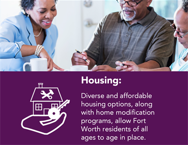 Diverse and affordable housing options, along with home modification programs, allow Fort Worth residents of all ages to age in place.