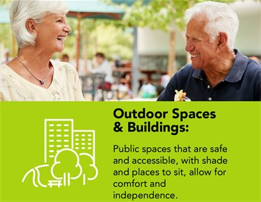 Public spaces that are safe and accessible, with shade and places to sit, allow for comfort and independence.