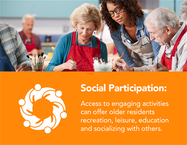 Access to engaging activities can offer older residents recreation, leisure, education and socializing with others.