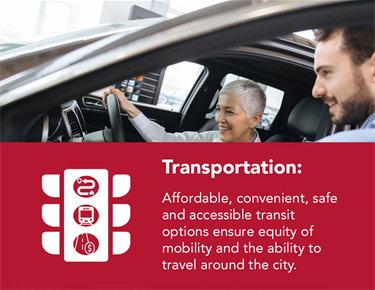 Affordable, convenient, safe and accessible transit options ensure equity of mobility and the ability to travel around the city.