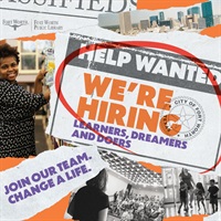 collage of staff pictures and call out of We're Hiring