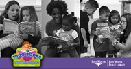 Photos of parents reading with the 1000 Books Before Kindergarten logo