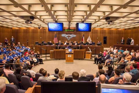 an overview photo of a City Council meeting in progess