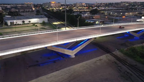 aerial view of the LED lights on a bridge