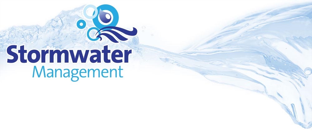 Stormwater management logo showing water splashing across the logo