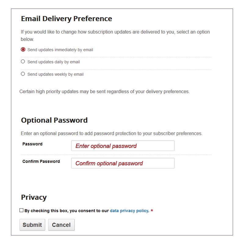 Preference of emails settings