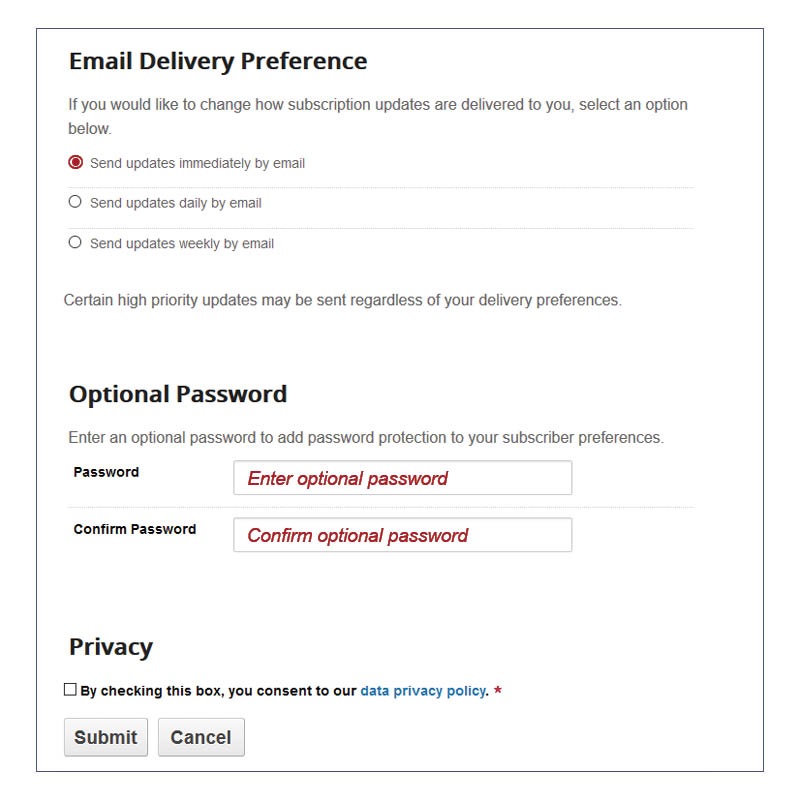 Preference of emails settings