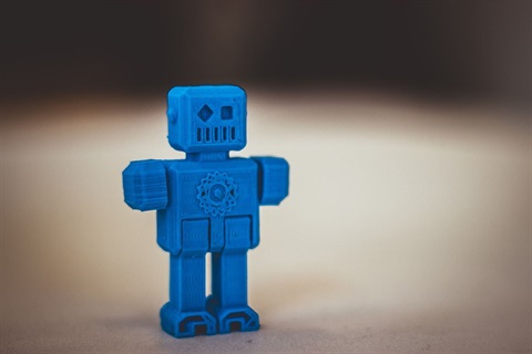 Blue 3D-printed robot