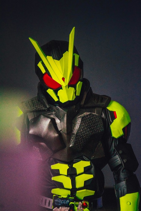 Lime green cosplayer with foam armor