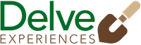 Logo for Delve Experiences it has a little shovel in dirt