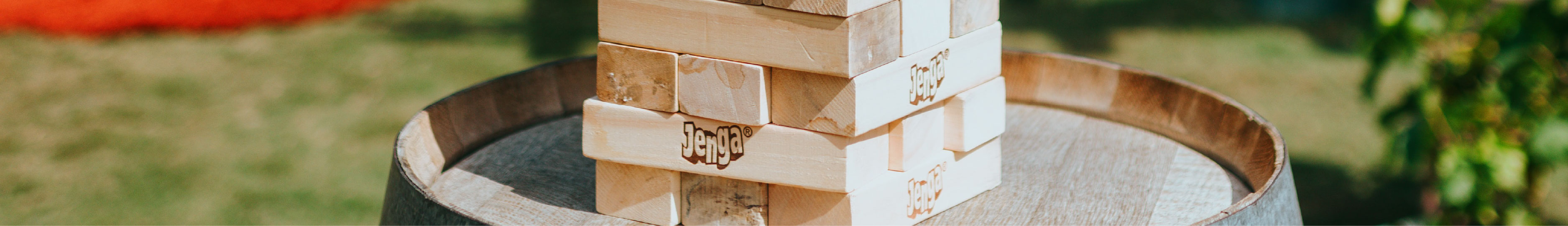 A picture of a game of giant Jenga.