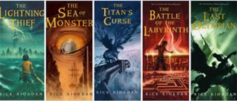 photo of books covers in the Percy Jackson series