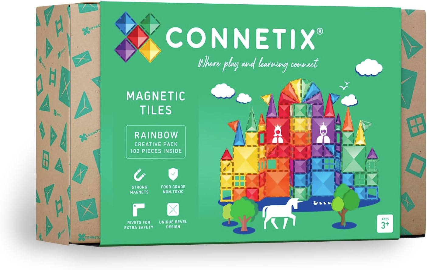 A green Connetix Magnetic Tiles kit.
