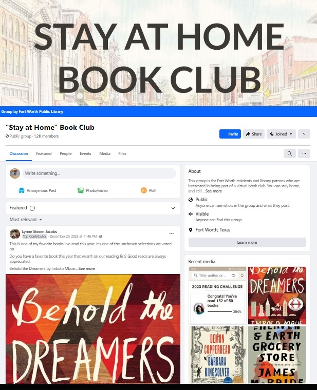 Screenshot of the Stay at Home Book Club Facebook grup