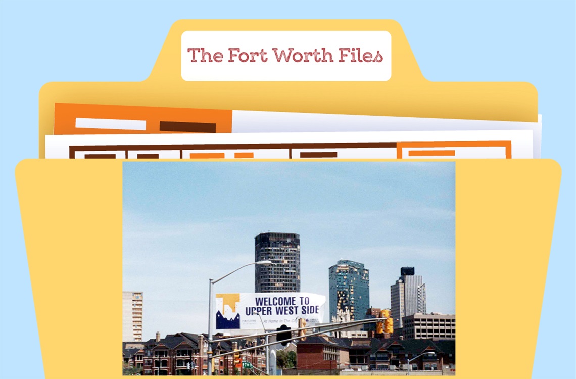 Fort Worth Files graphic with image of downtown buildings damaged by tornado