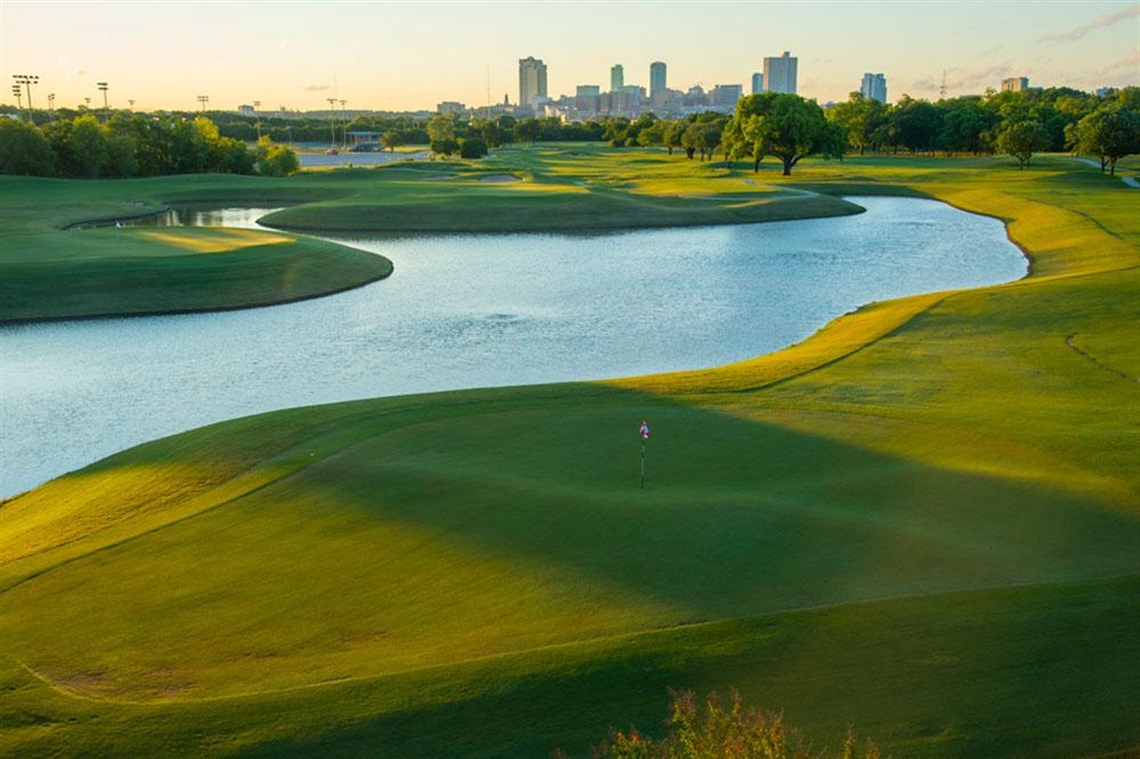 a few of Rockwood Golf Park looking at the downtown skyline