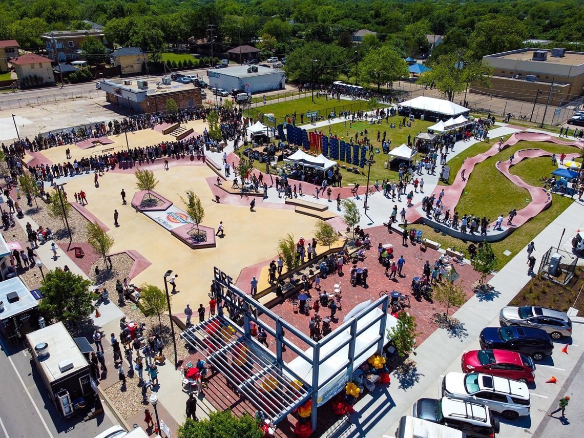 Aerial view of Fire Station Skate Plaza