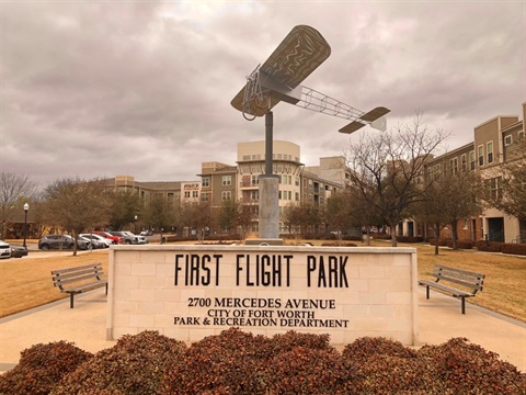 First Flight park sign and plane