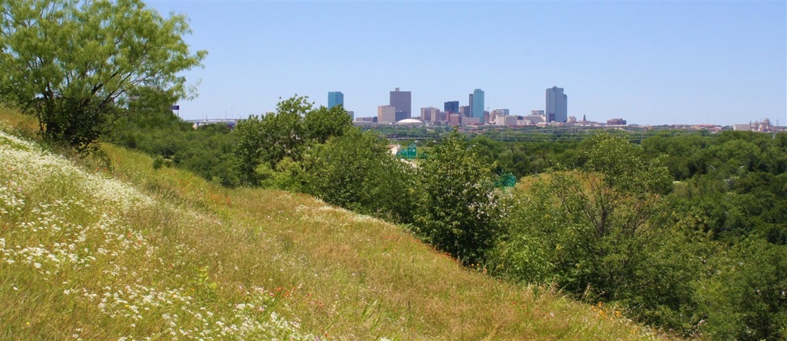 Landscape photo of Tandy Hills with a view of the Fort Worth skyline