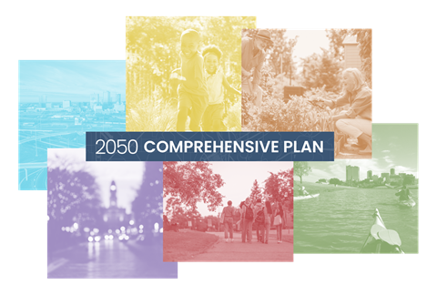 Graphic representing the Fort Worth 2050 Comprehensive Plan initiative to establish a shared vision for the City's future.