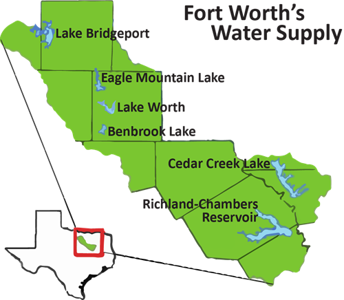map showing Fort Worth's water supply sources