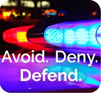 Avoid. Deny. Defend icon shows police lights