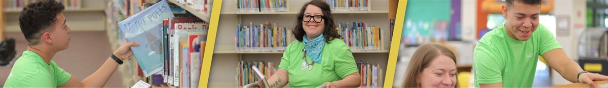 Collage of photos of library volunteers.
