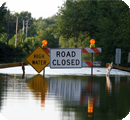 Flood showing road closed button