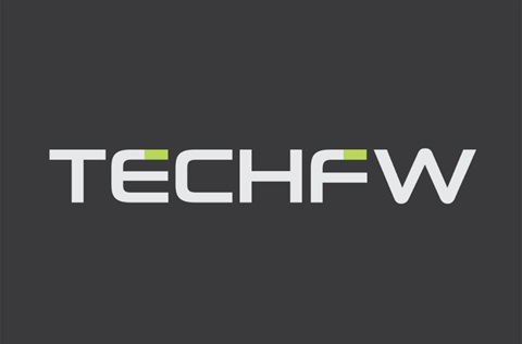 TechFW logo on gray background
