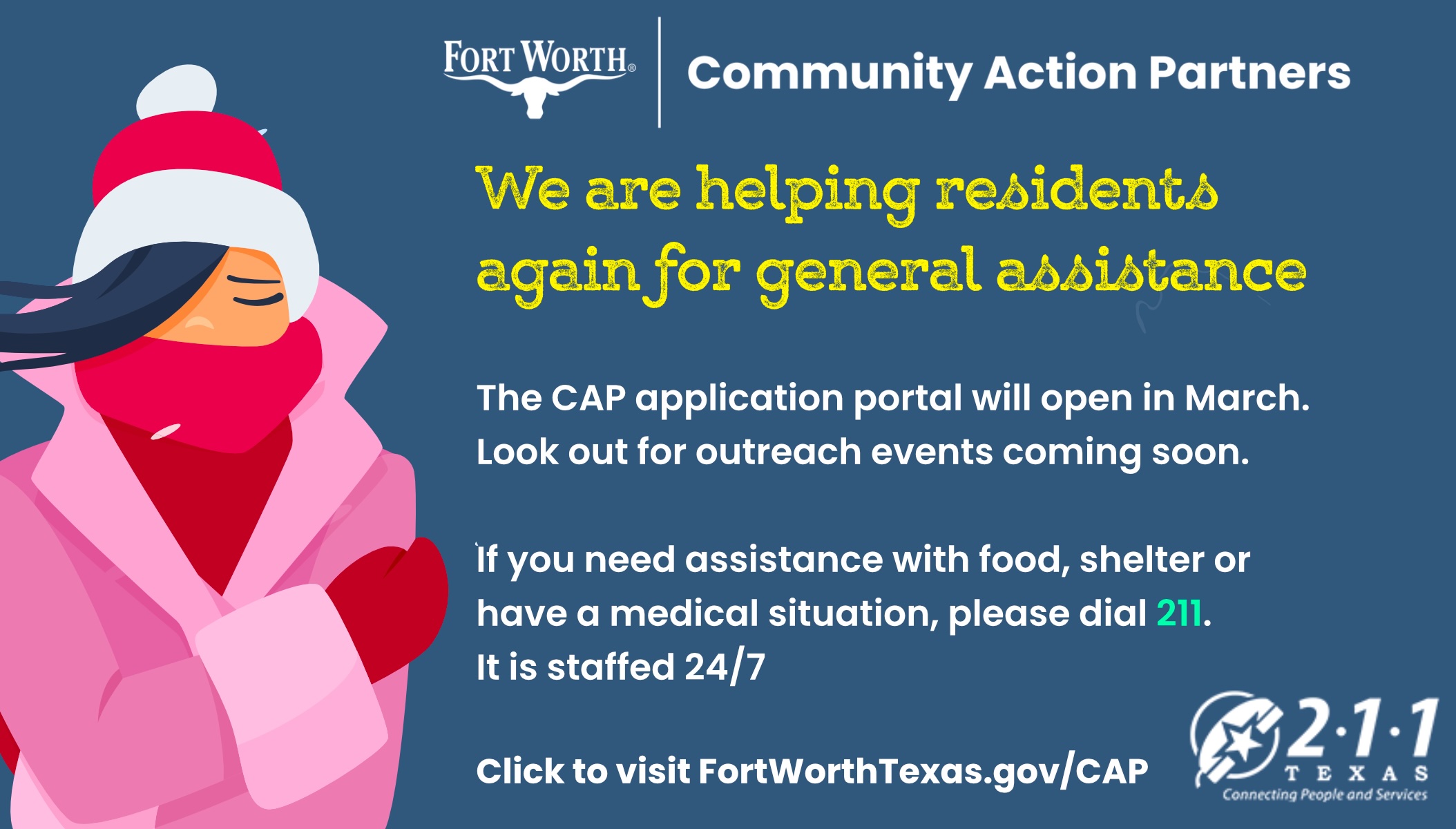 Banner announcing New Mitchell as the City of Fort Worth’s 2026 Neighborhood Improvement Program area, with city and program logos over a faded neighborhood map and street sign.