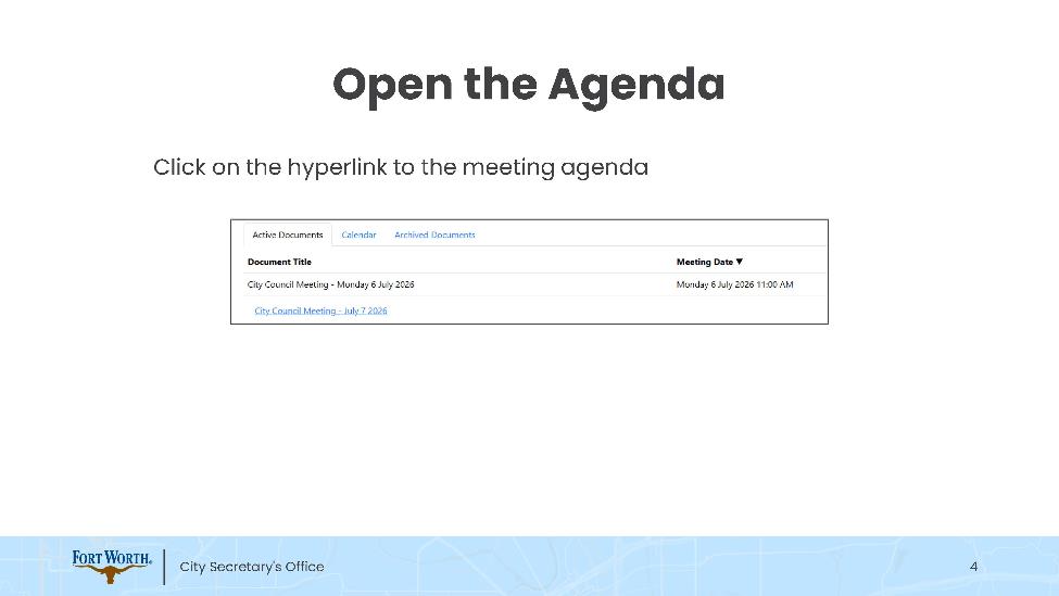 Open the Agenda-slide