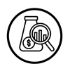 Early and Mid 20th Century Industrial Economic Growth icon magnifying glass with chemistry flask