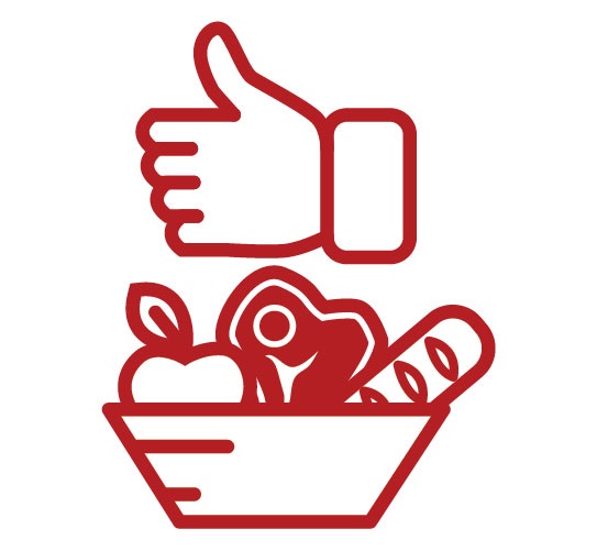 Food Inspection thumbs up above food basket icon
