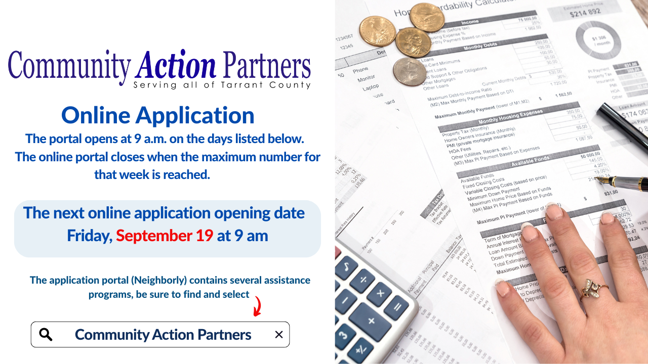 Community Action Partners Online Application portal opens at 9 AM on Friday, September 5, 2025