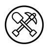Initial Settlement icon with shovel and pickaxe