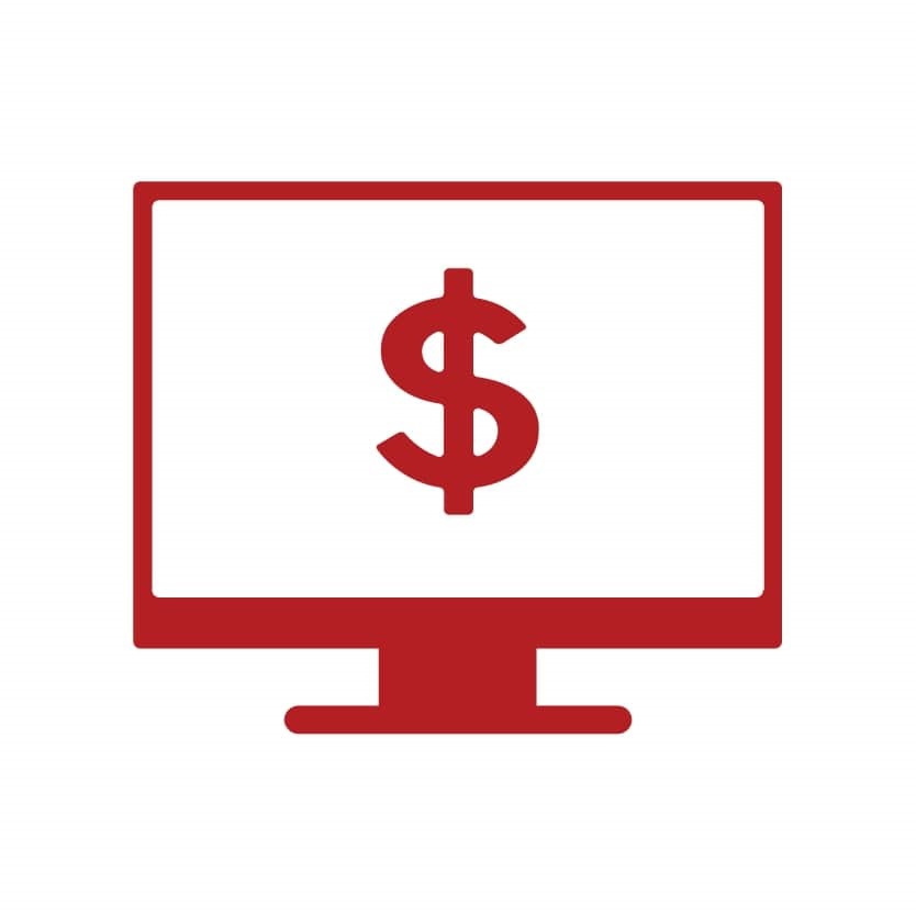 Computer monitor with dollar sign icon
